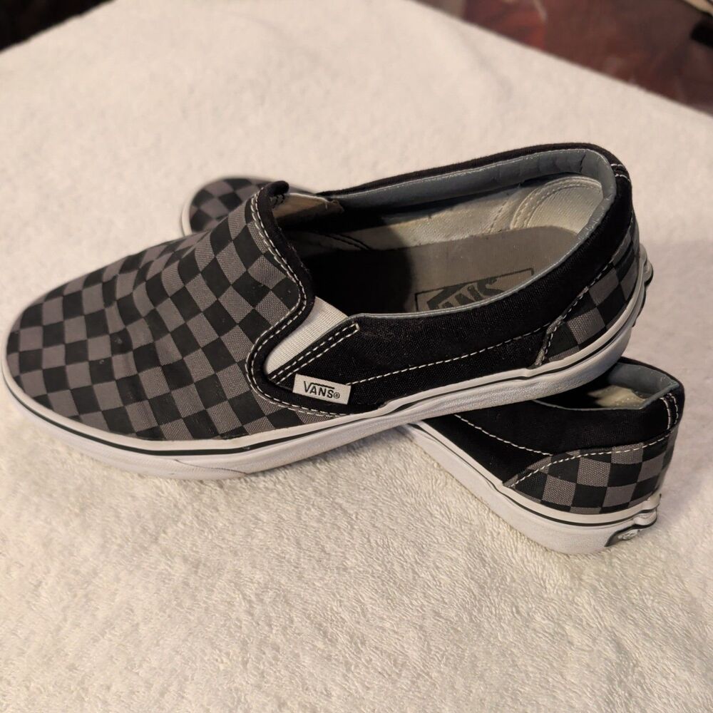 Vans "Classic Slip-On" Sneakers (Black/Pewter Checkerboard) Men’s  8